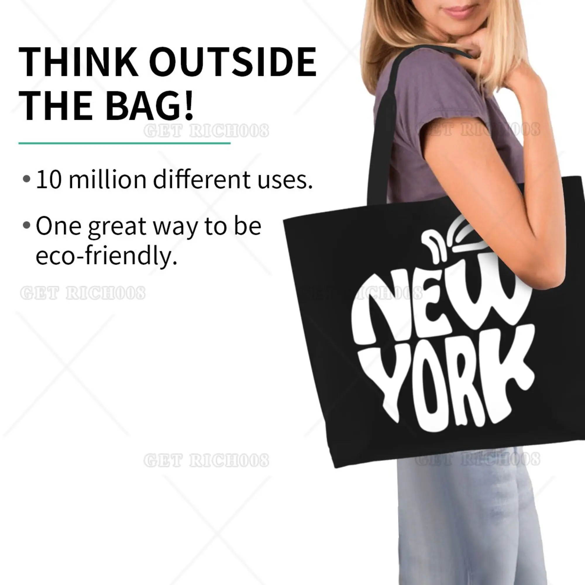 New York Design Shoulder Tote Bags for Men Women Large Capacity Shopping Grocery Supermarket Bag One Size Eco Bag