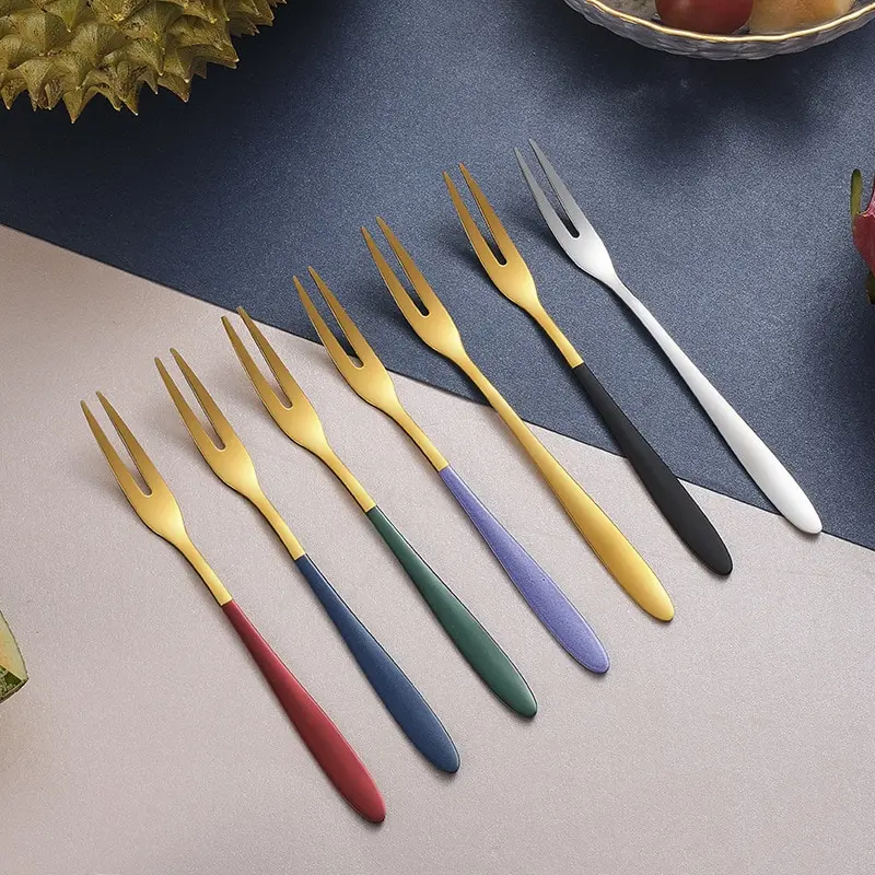 7pcs 304 Stainless Steel Fruit Fork Dessert Cake Forks Salad Fork For Party Kitchen Tableware