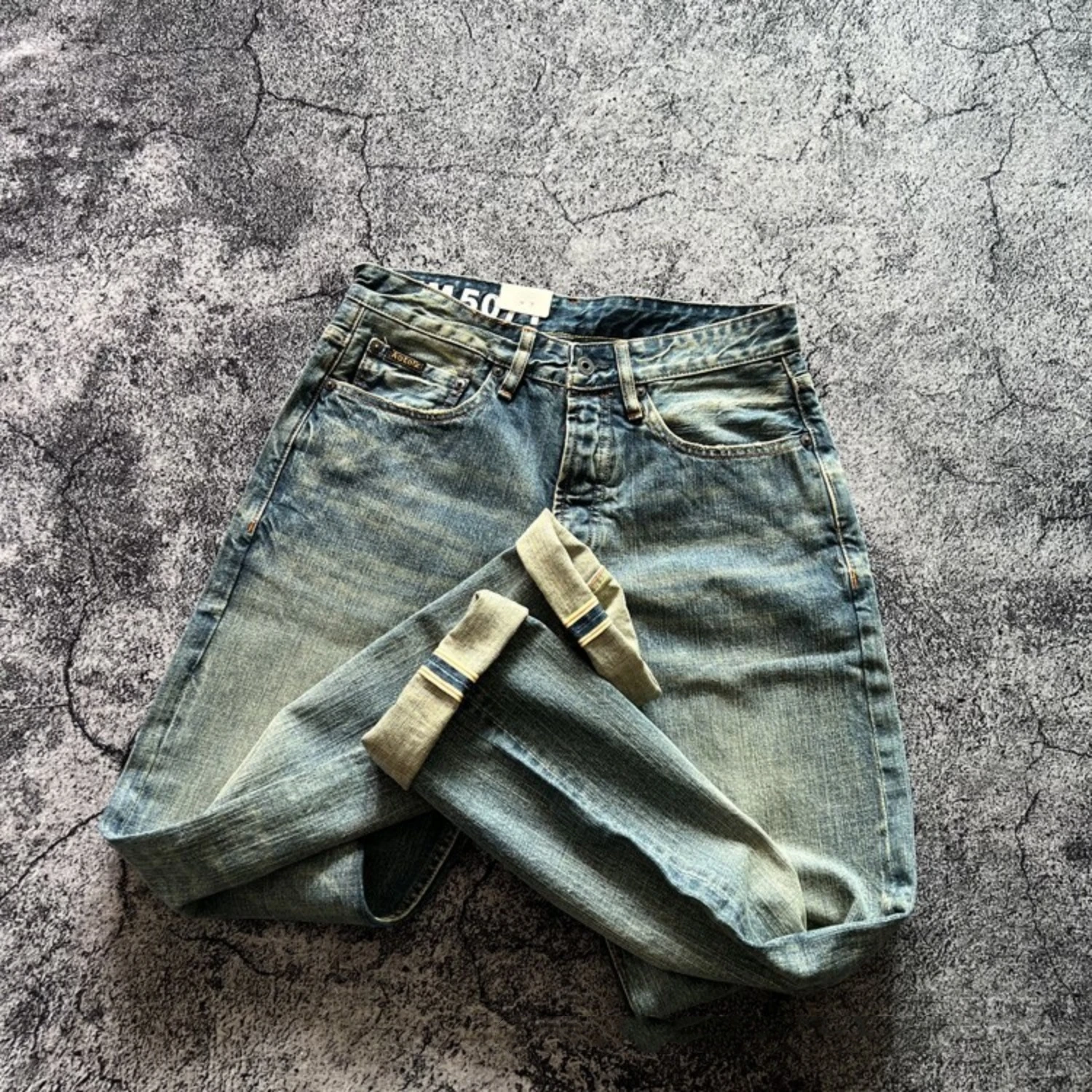 14OZ Amerykańskie spodnie jeansowe w stylu vintage, wykonane ze starego, szarego, niebieskiego, taninowego, czerwonego ucha, wysokiej klasy, luźne, proste nogawki, męskie