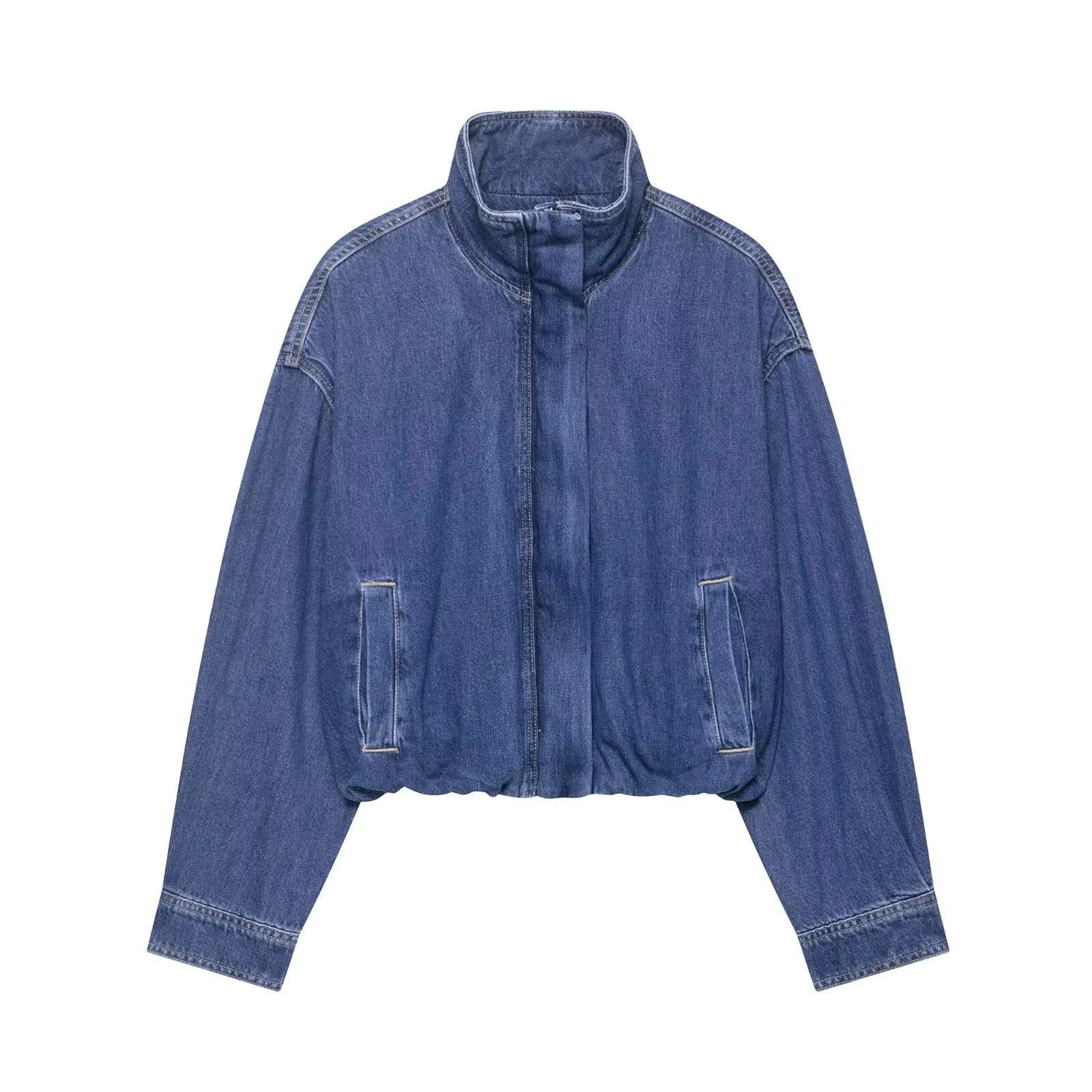 

BSK&TRAF2025 autumn new women's casual fashion retro versatile loose stand collar long sleeve denim jacket