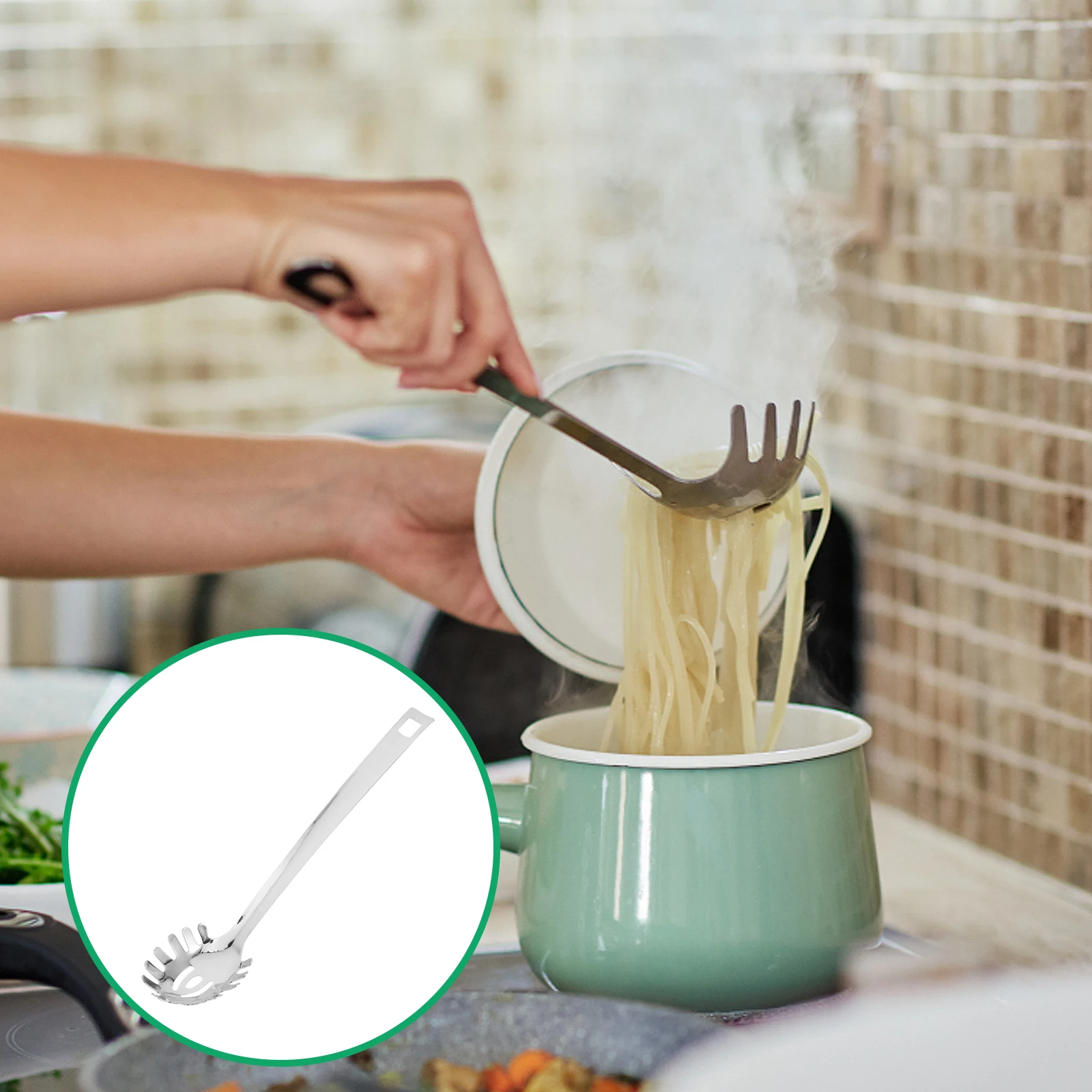 

Stainless Steel Colander Spoon Pasta Spaghetti Tongs Utensil Pasta Serving Utensils Slotted Spaghetti Kitchen Tool