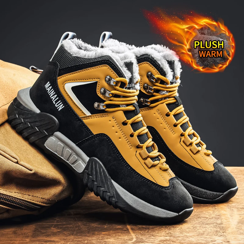 Men's outdoor snow boots, winter warm shoes, outdoor hiking boots, trekking boots, extremely cold weather boots, men's shoes, la