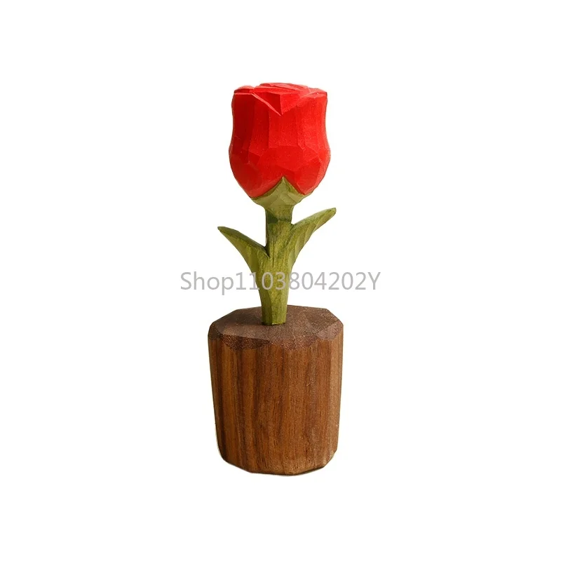 Rose Preserved Fresh Flower Handmade Wood Carving Decoration Gift Decoration