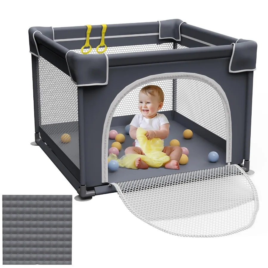 Small Playpen with Mat 36"x36" Toddler Playard Indoor and Outdoor Play Yard Sturdy Safety Baby Play Yard with Soft Breathable M