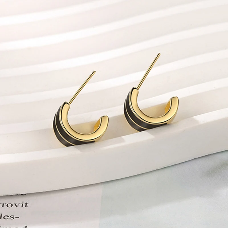 Korean Light Luxury Curved Drip Glue Double-layer Earrings C-shaped Versatile Fashion 925 Silver Ear Stud Women Jewelry KOFSAC image 5