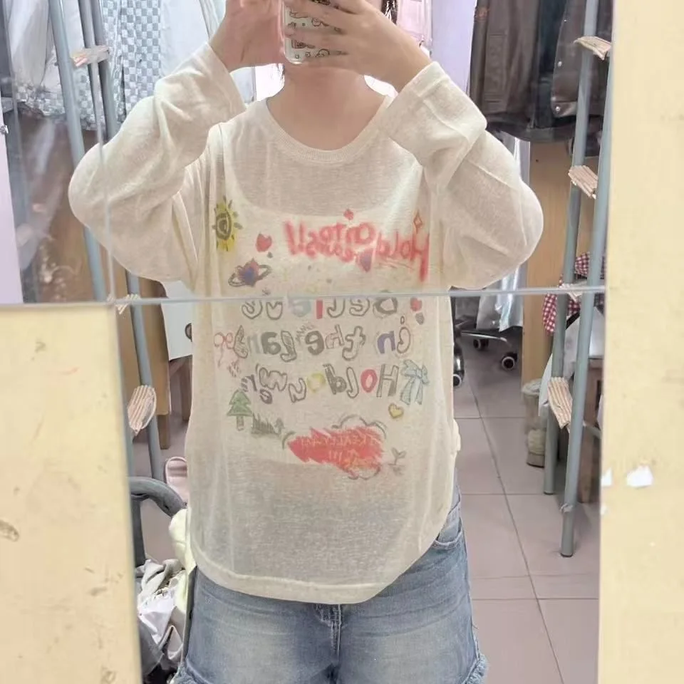 High Quality Loose Long Sleeve Printed Thin Sun Protection Base Shirt Cover up Breathable Women's Top Summer 2026 Fashion