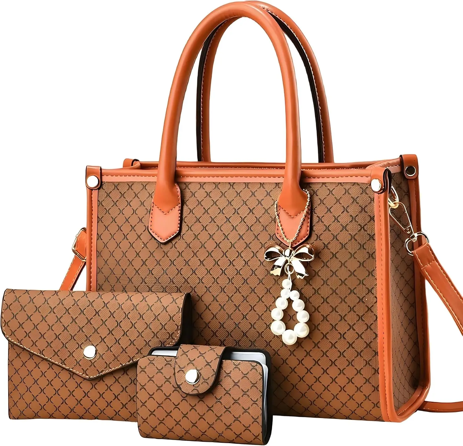 3pcs Purses and Handbags Set for Women, Top-Handle Tote, Satchel Shoulder Bag & Matching Wallet and Card Purse