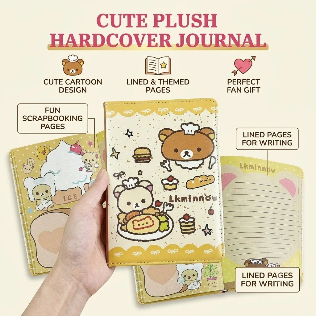 Cartoon Cute  A5 Leather Notebook Full Color Inner Page Notepad Portable Daily Journal Planner Lovely Stationery Gift