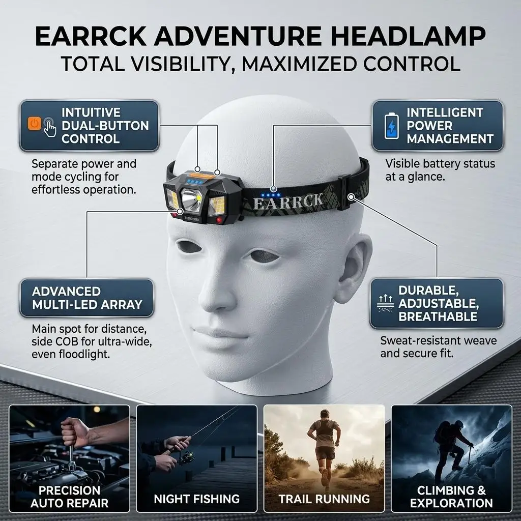 Rechargeable LED Headlamp Type-C Rechargeable IPX6 Waterproof Flashlight For Camping Running Fishing Head Light
