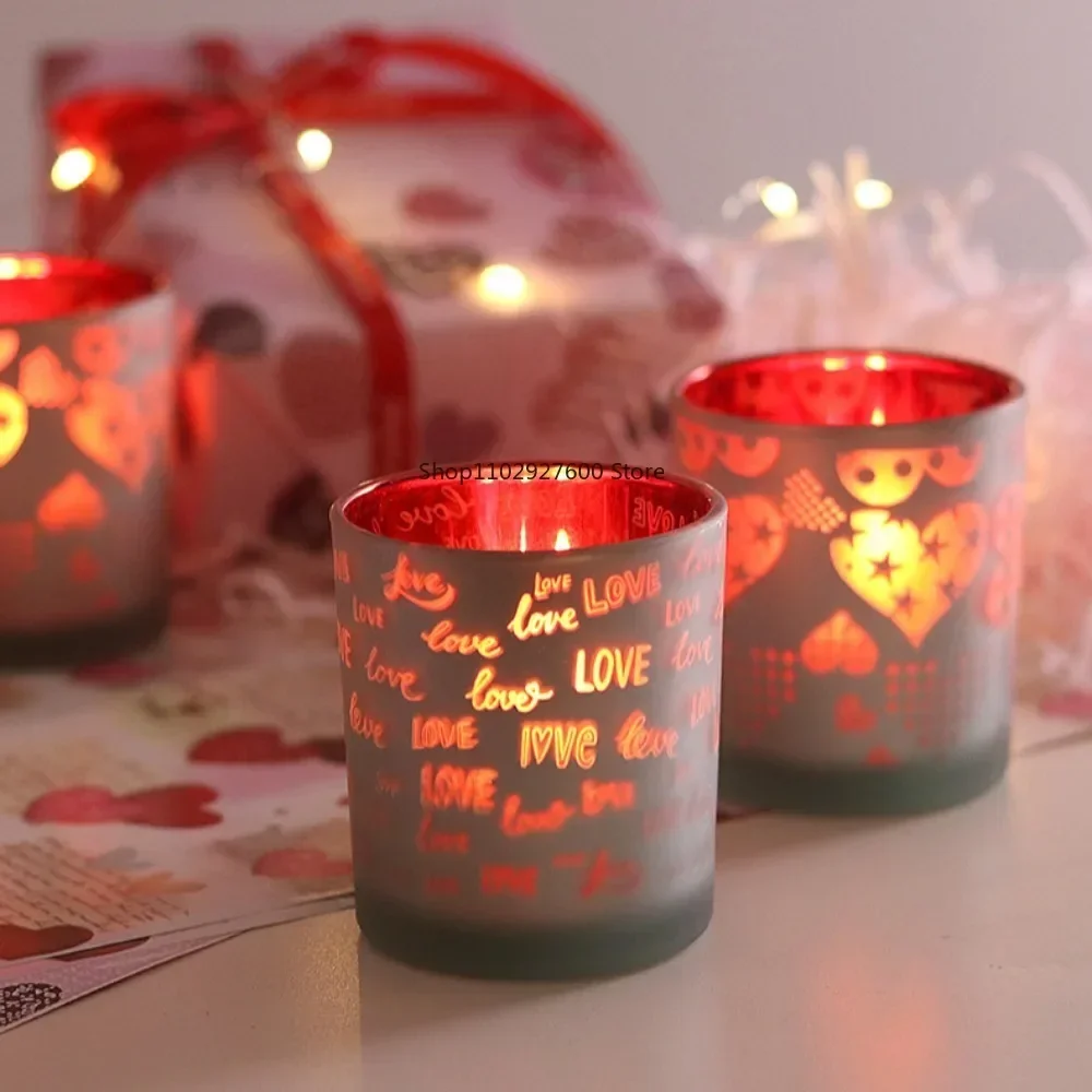 

Valentine's Day Gift Candle Cup Love Letter Red Festival Table Candle Holder Glass Empty Cup Candle Holders Wedding Decoration