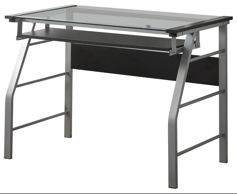 مكاتب الكمبيوتر الحديثة الإطار المعدني الزجاجي العلوي للمكتب المنزلي وأعمال الكمبيوتر