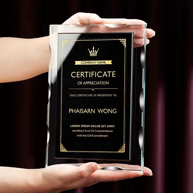 Custom Crystal Trophy Color Printing LOGO Honor Certificate Contest Awards School Graduation Souvenir  Home Decoration