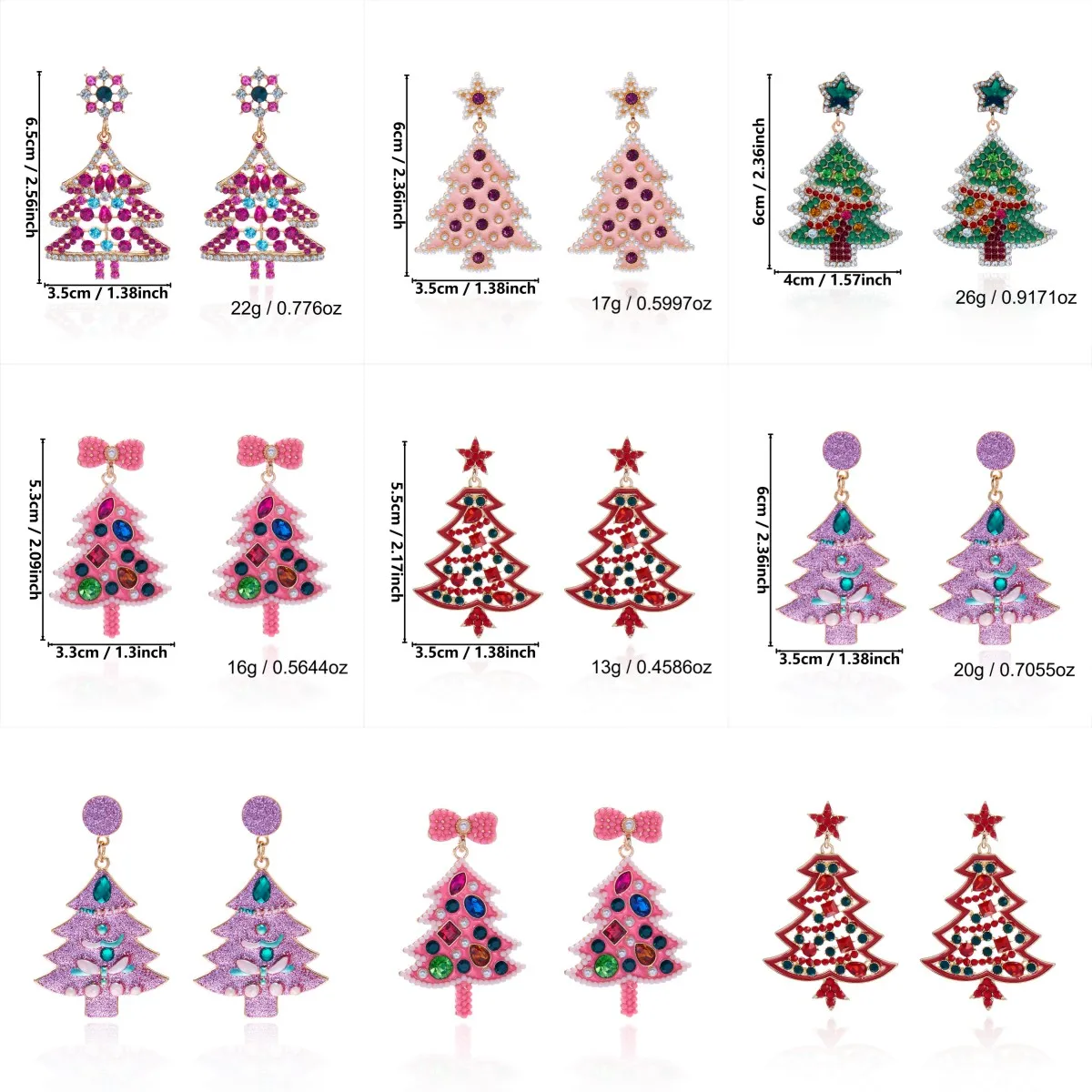 Luxuriöse Rosa Zirkon Weihnachtsbaum-Ohrhänger für Damen Niedliche Stern-Imitationsperlen-Ohrringe Ästhetischer Neujahrs-Schmuck – Detail 8