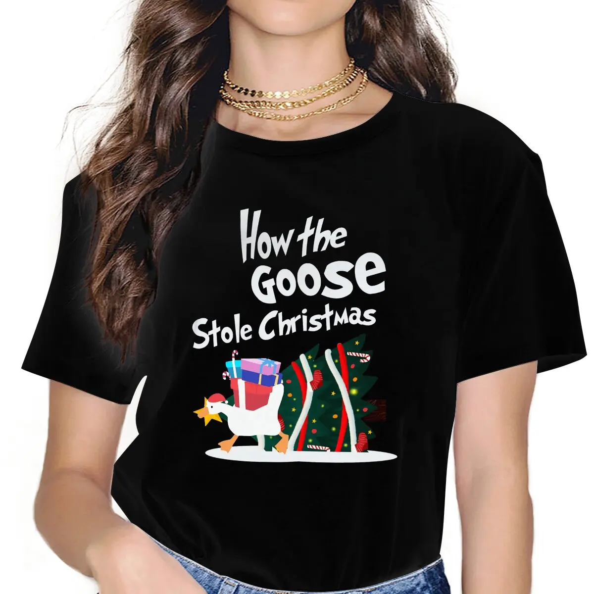 How The Goose Stole Christmas Untitled Goose Game Women T Shirt Fibre Gothic Crewneck Polyester TShirt