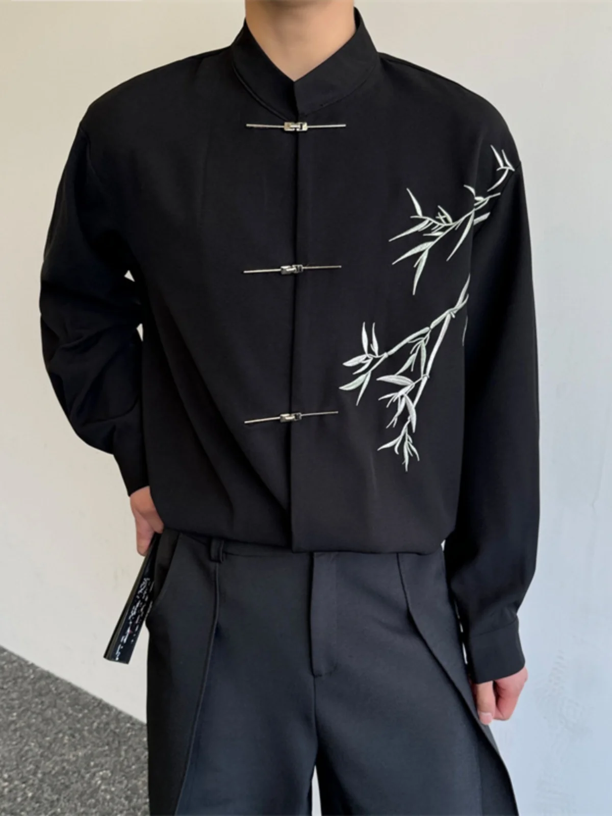 

Мужская свободная куртка в стиле ретро с китайским узором, вышивкой из бамбука, универсальная верхняя одежда, трендовая молодежная культура