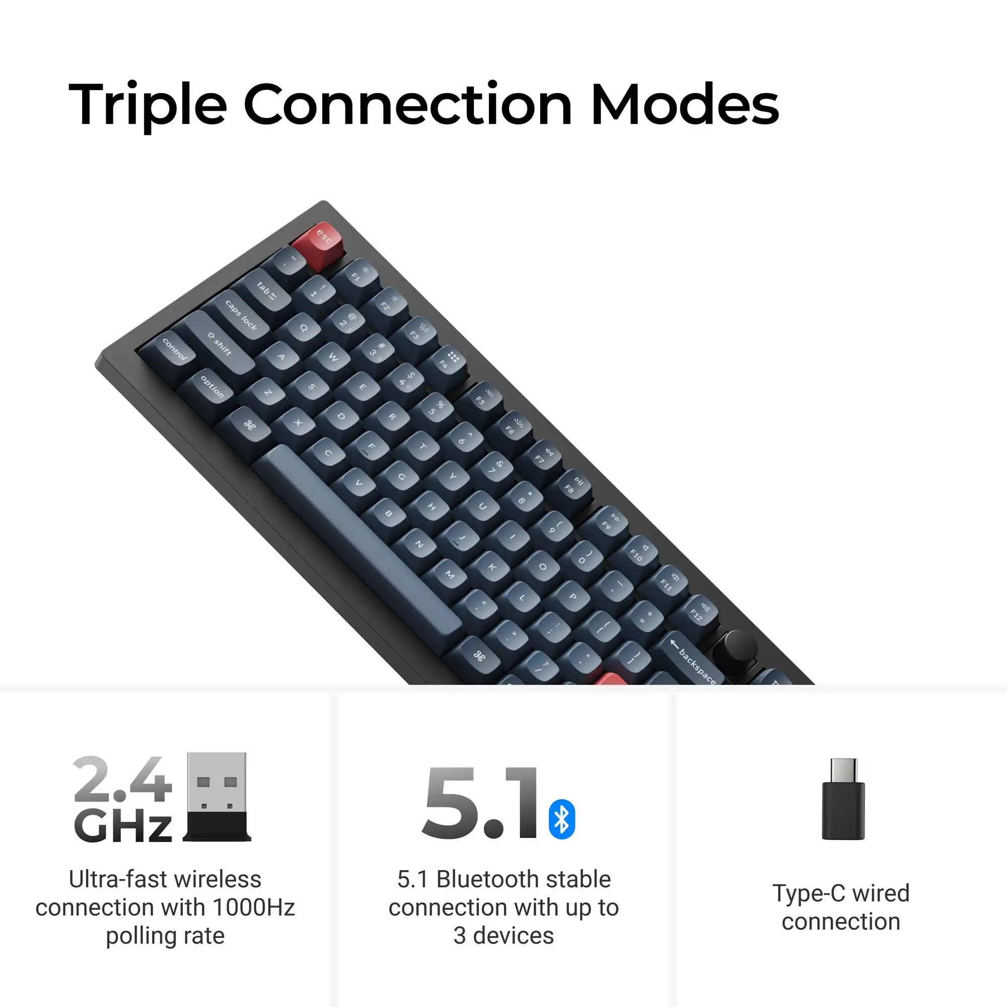Keychron V6 Max QMK/VIA Wireless Custom Mechanical Keyboard Gateron Jupiter Switch Double-shot PBT Keycaps
