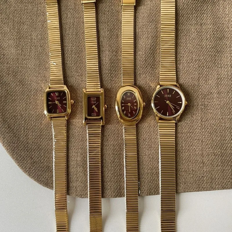 جديد فاخر المرأة الصغيرة الهاتفي سوار ذهب ساعة خمر الوجه الأحمر الكوارتز الفولاذ المقاوم للصدأ حزام ساعات المعصم هدايا السيدات #1