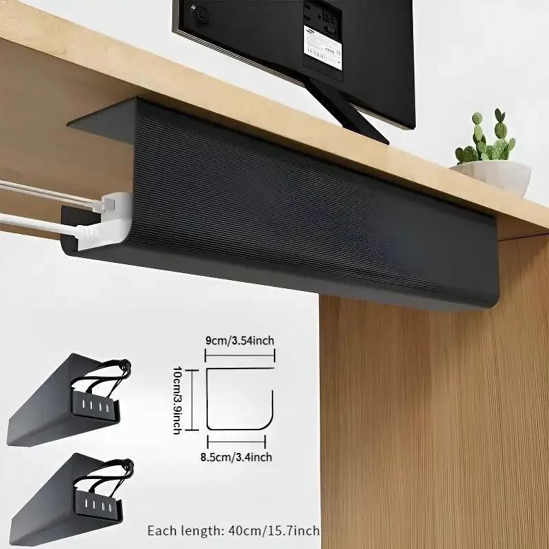 〔R〕Under Desk Cable Tray - Durable Metal Wire Hider for Power Strips & Computer Cables