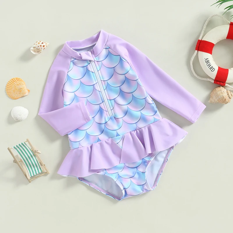 Abbigliamento per bambini costumi da bagno per ragazze Rash Guard costume da bagno Flamingo/Flower Print Zipper protezione solare costume da bagno