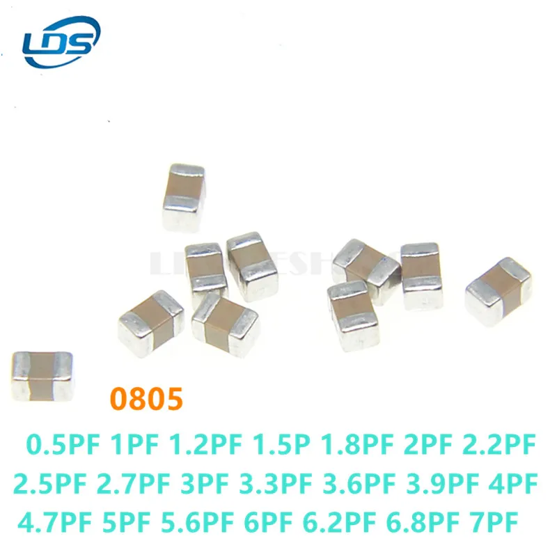 

100pcs SMD Ceramic Capacitor 0805 0.5pF 1pF 1.2pF 1.5pF1.8pF 2pF 2.2pF 2.5pF 2.7pF 3pF 3.3pF 3.6pF 3.9pF 4pF 4.7pF 5pF 6pF 6.2pF