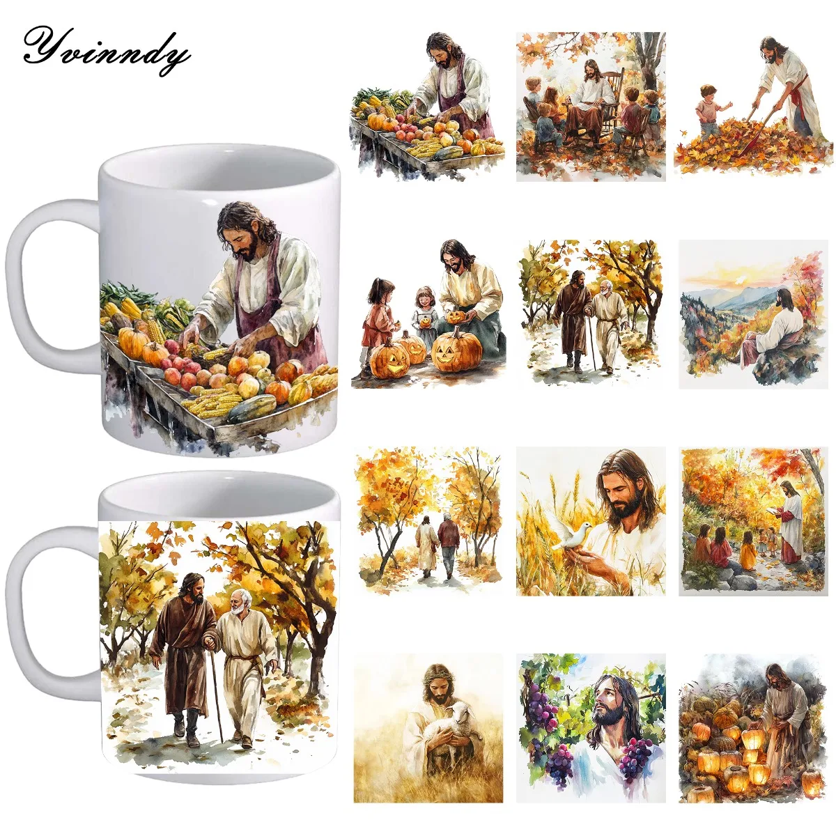 12Pcs/Set The Beautiful Autumn And Jesus DIY Glass Jar Packaging Stickers UV DTF