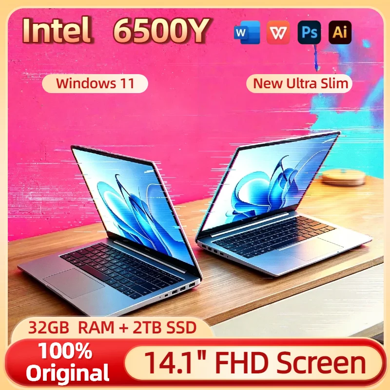 Portátil Ultraligero Intel Pentium Gold 6500Y de 14.1 Pulgadas, 3.4GHz Turbo, 32GB RAM, 2TB PCIe SSD, 5000mAh, Windows 11, Huella Dactilar, Retroiluminado
