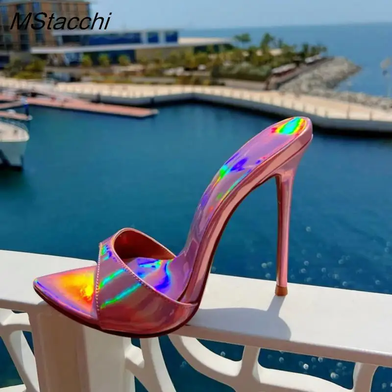 Laser Dazzling Color Sandals For Women Slippers Summer Star Style Very High Heel Shoes Peep Toe Ladies Stiletto Sandals 2026