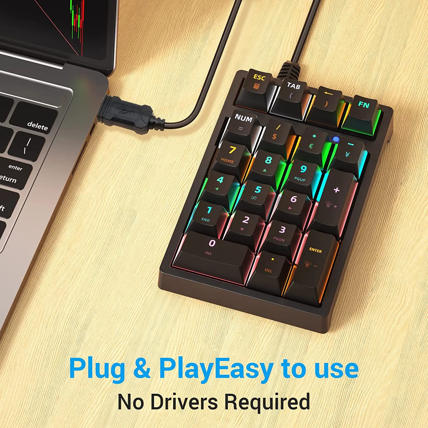 Mechanical USB Wired Numeric Keypad with RGB LED Backlit 21 Key Numpad Mechanical Numeric Keyboard for Laptop Desktop