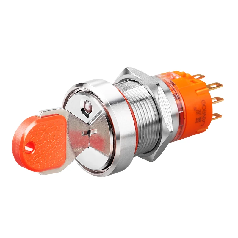 LANBOO 19/22mm 2/3 Position Push Button Switch 1NO1NC/2NO2NC Metal selector Rotary Switch with LED 12V24V220V