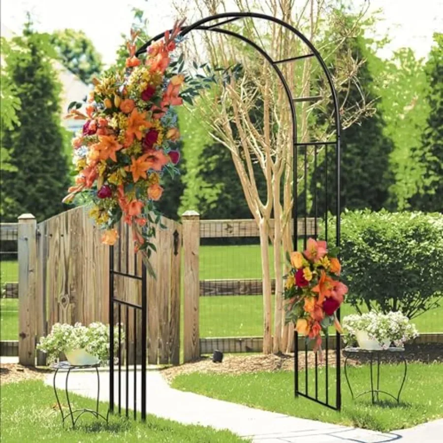 7.2 ft Metal Garden Arch for Outdoor Use, Black Powder-Coated Steel, Rust-Resistant and Sturdy Support for Climbing Plants
