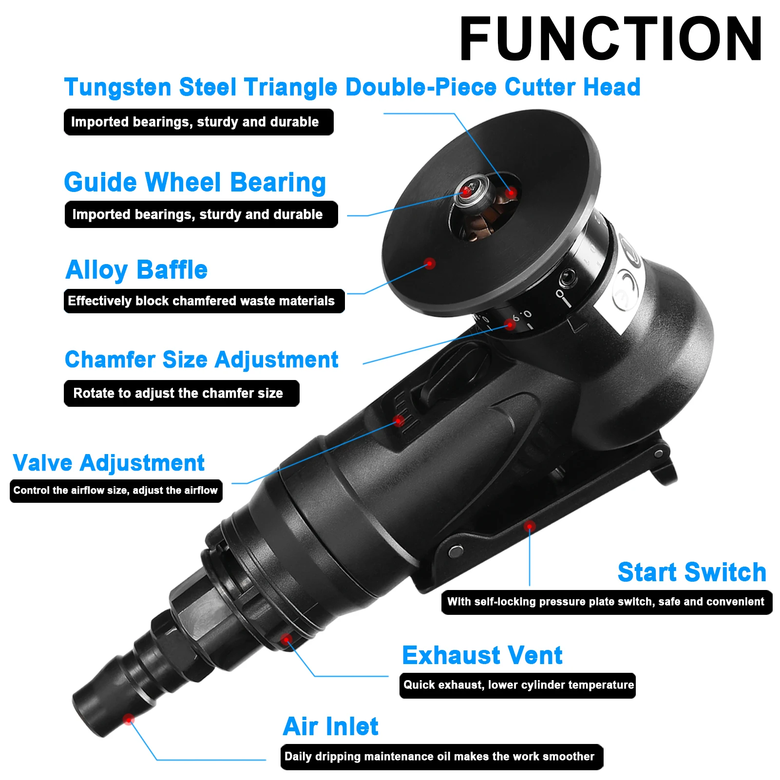 Pneumatic Chamfering Machine Carpenter Chamfering Tool Portable Handheld Grind Tool Metal Wood Acrylic Deburring Beveling