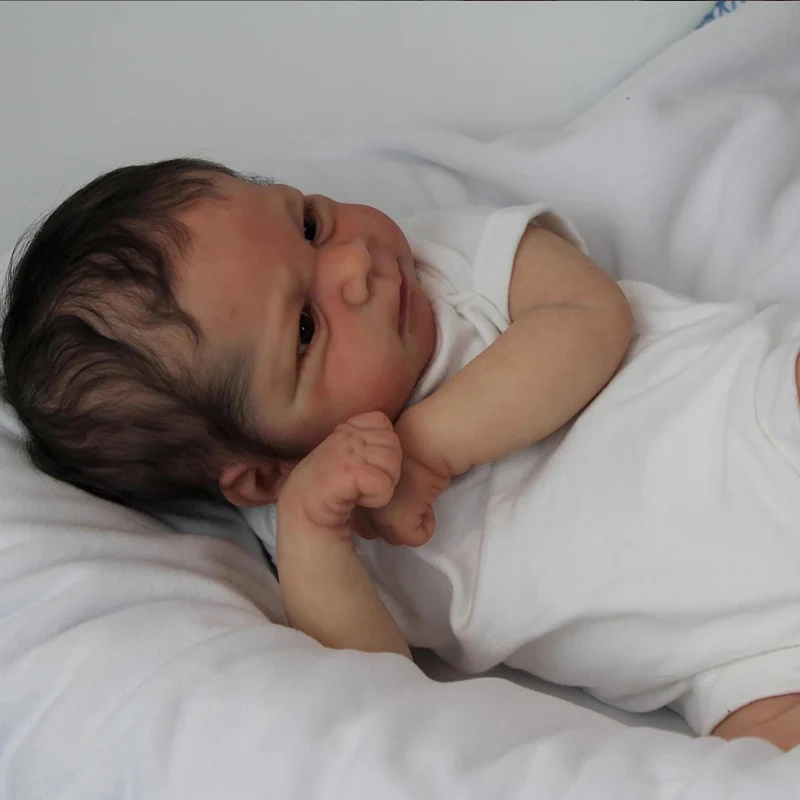 45cm Reborn Baby Elijah Newborn Baby Cute Vinly 3D Skin Soft Body with Rooted Hair Handmade Same As Photo Gift for Kids