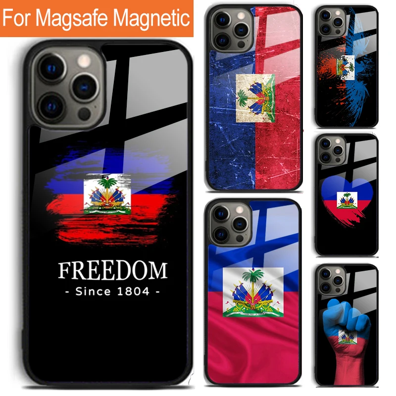 Haiti Map Shape and Flag Phone Case For iPhone 16 15 14 13 12 11 Pro Max Plus Magsafe Magnetic Wireless Charging Cover