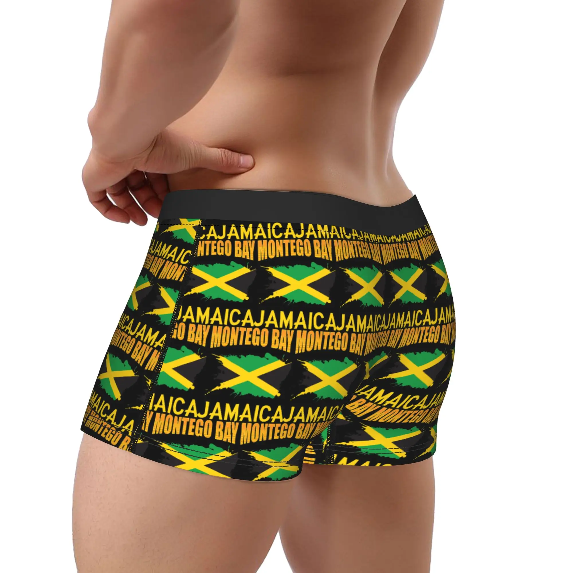 Montego Bay Jamaica Jamaican Flag Banner Art Underwear  Man Panties Printed Comfortable Trunk Hot Sale Shorts Briefs Plus Size