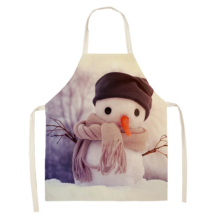 New Year Snowman Pattern Christmas Apron Home Cooking Kitchen Decoration  Adult Stain Resistant Bib  Ornament