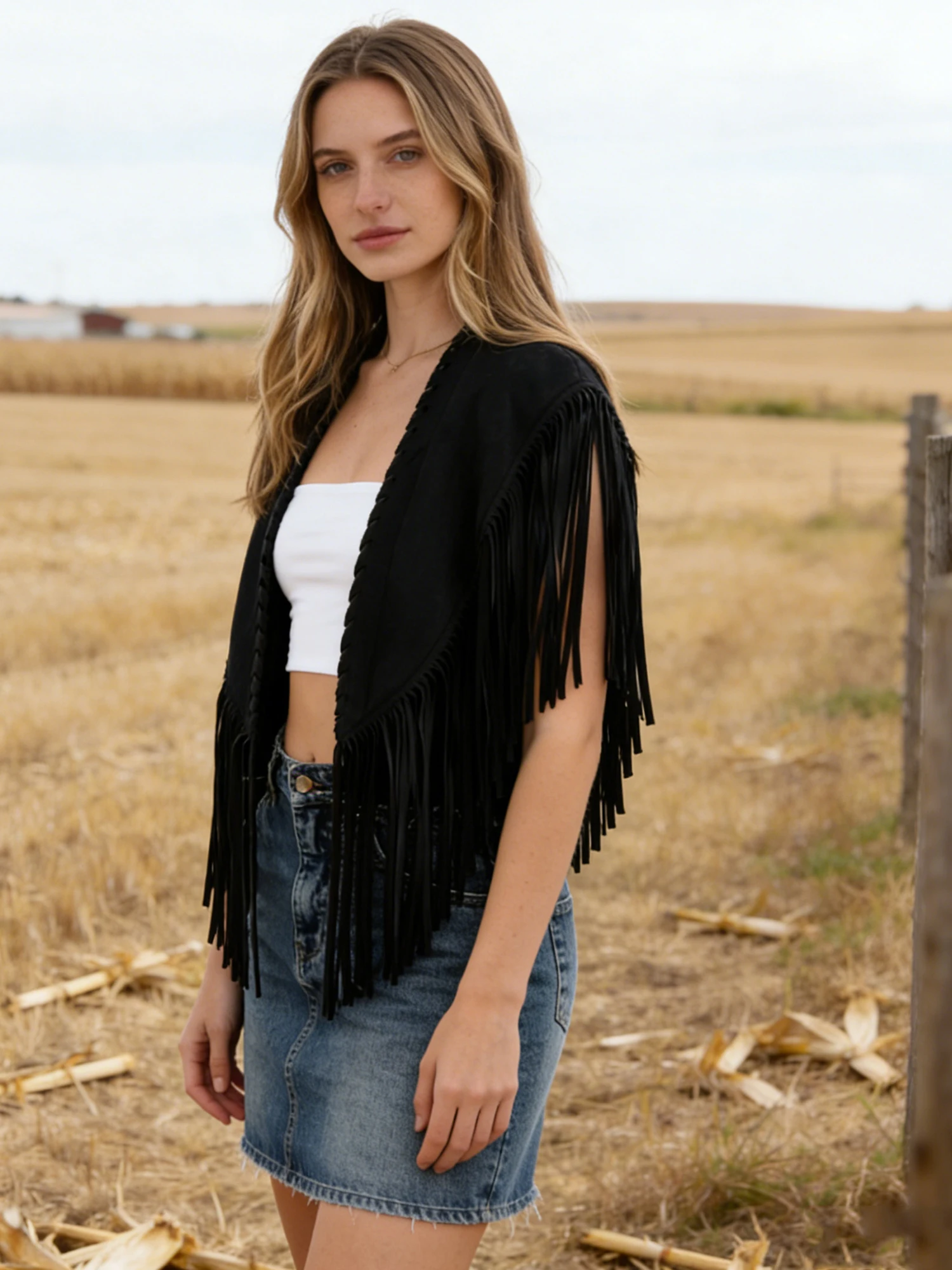 2026 Women's Tassel Cowgirl Vest Retro Solid Color Fringed Vest Western Sleeveless Jacket  Casual Loose-Fitting Cardigan Jacket