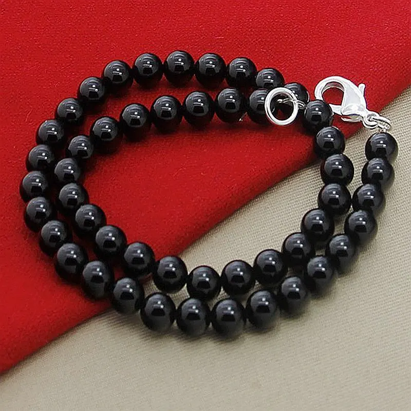 Heißer Verkauf 925 Sterling Silber Schwarz Perle Halsketten OT Schnalle Mode Schmuck Zubehör für Frauen Männer N096