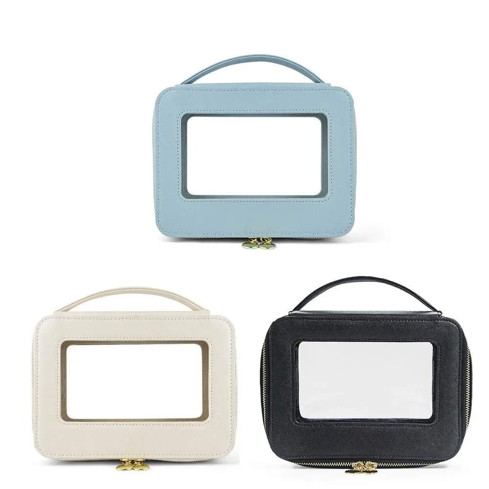 Portable Clear Makeup Bag Organizer Transparent Vinyl Windows Zipper Cosmetic Bag Case Waterproof Large Opening