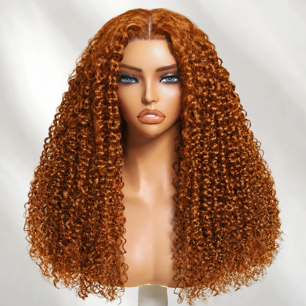UNice Ginger Curly Human Hair Wig With Drawstring Pre Cut Pre Bleached 4x2 Lace Front Human Hair Glueless Wig 150% Density