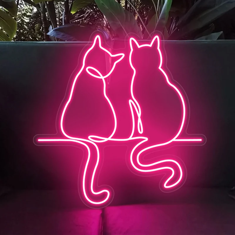 Couple Cats Neon Sign Customized Bedroom Gaming Room Wall Decor Art Led Neon Cute Anime Neon Light Personalized Gifts for Kids