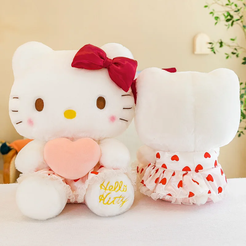 Kawaii Hello Kitty Plush Toy Sanrio Plushie Stuffed Plush Animals Cupid Heart Doll Cute Room Decoration Sleeping Pillow Doll