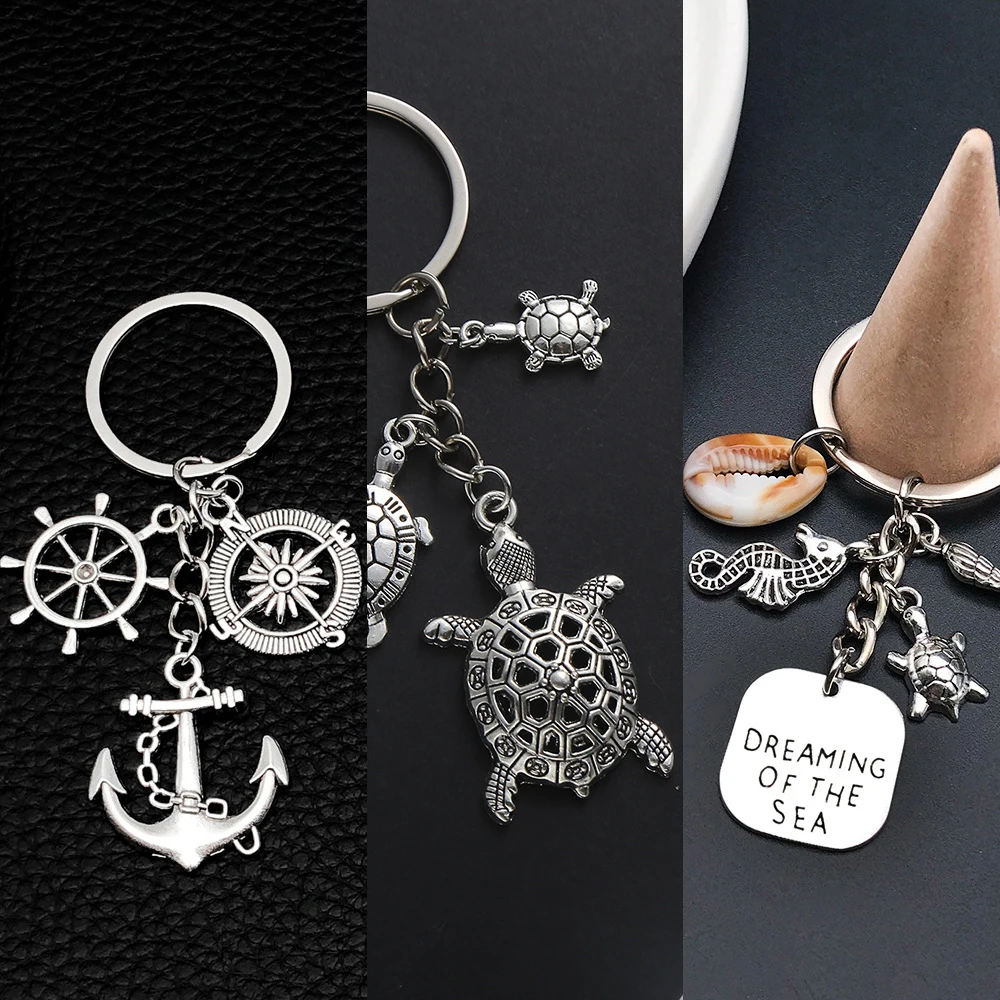 

Funy Ocean Animal Keychain Seashell Seahorse Anchor Compass Starfish Keyring for Beach Outdoor Sports Cycling Accessories