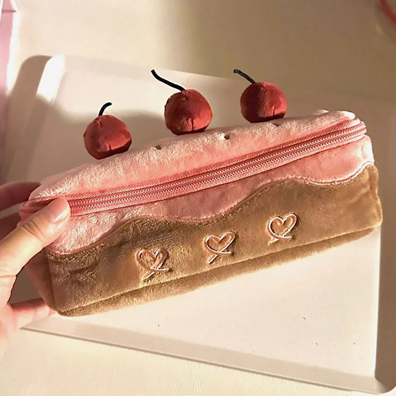 【EpeiusHome】Ins Cartoon Cute Pencil Case Girl\'s Heart Cherry Cake Zipper Stationery Bag Girl\'s High Value Student