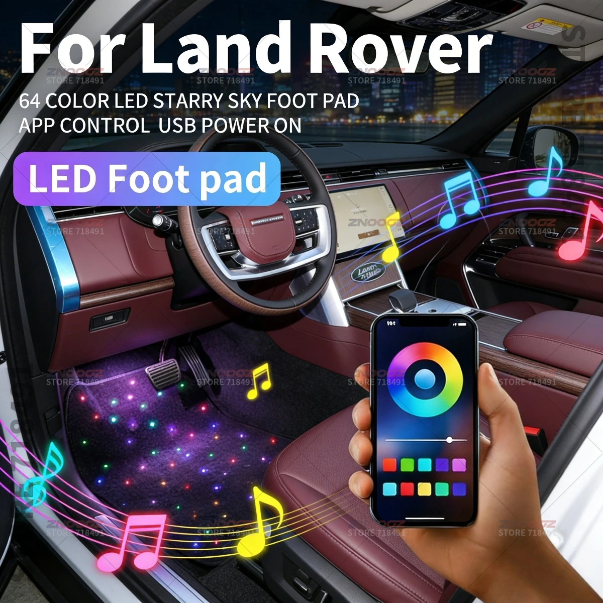 For Land Rover Wheelbase Sport Velar Evoque Discovery Sport Defender90 110 130 SV USB Car LED Starry Sky Foot Mat DIY Can Be Cut