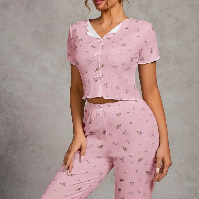 

Spring and Summer New Women's Short-Sleeved Loungewear Casual Trousers in Europe and the United States Pajamas Two-Piece Set