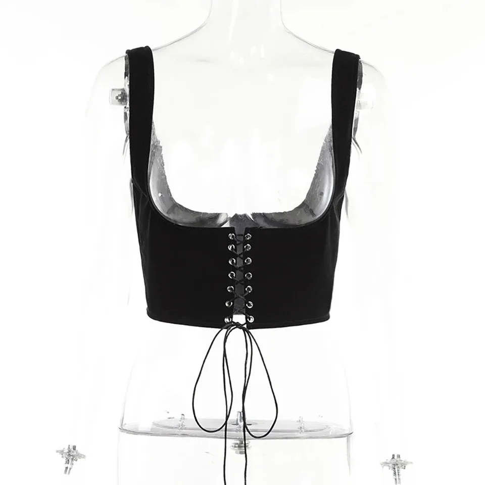 Damen-Korsettgürtel mit Schnürung, Unterbrust-Taillenkorsett-Oberteil, sexy Steampunk-Bustier, Taillenformer, Spaghettiträger-Cami-Crop-Top – Detail 13