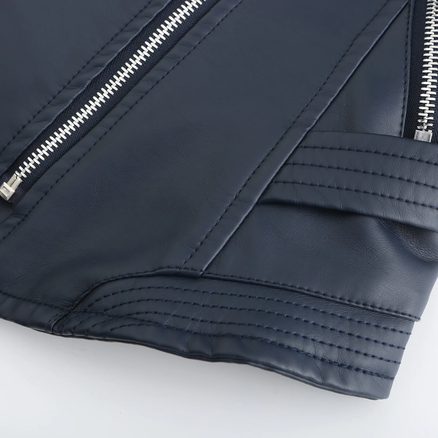 Slim Fit PU Leather Jacket for Women, Thin Long Sleeved Jacket, Short Coat, Spring and Autumn, Motorcycle Zipper Leather Jacket