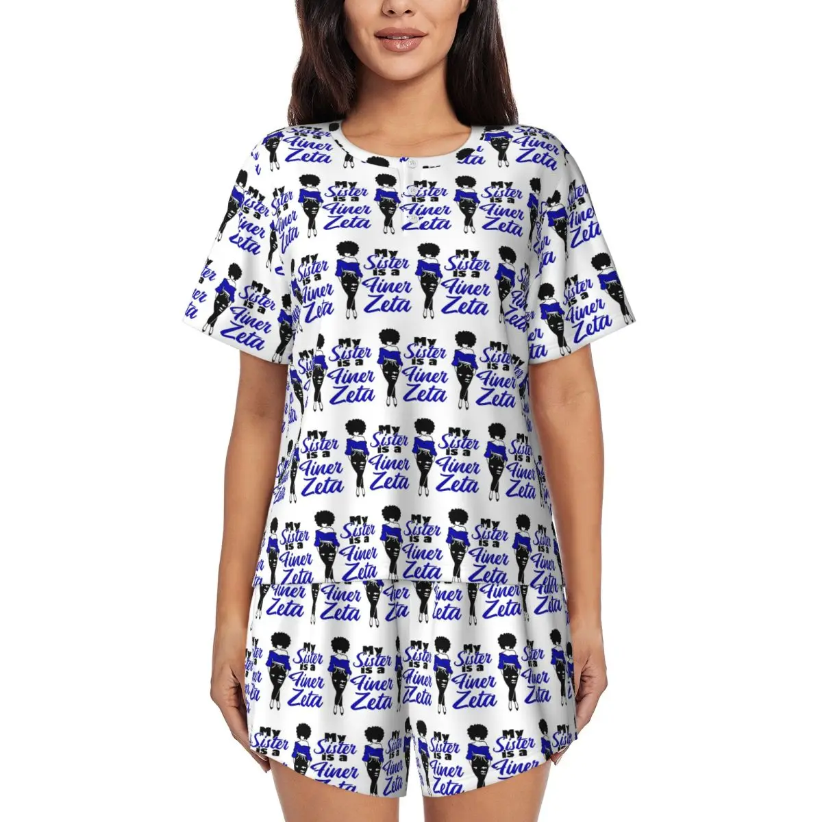 

Zeta Phi Beta Sorority Logo Round Neck Short Sleeve Nightgowns for Sleeping Sleepshirts Women Soft Pajama Set Short Pants