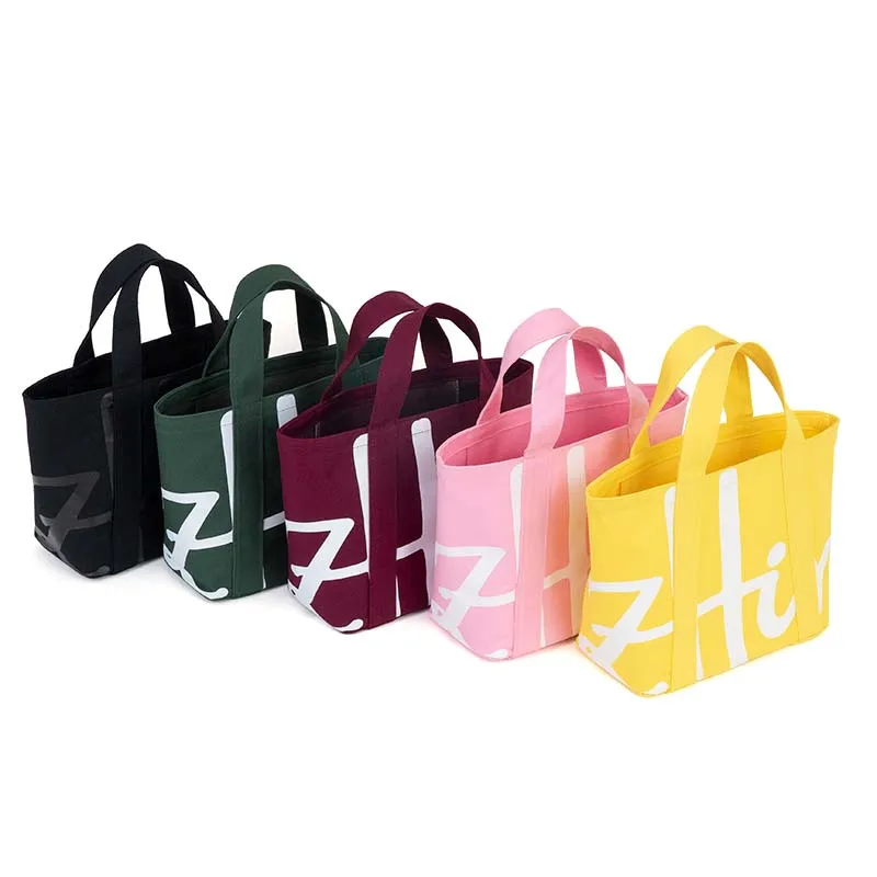 

Mini Canvas Tote Bag for Women Casual Letter Print Small Handbag Simple Lunch Bag Solid Color Portable Shopping Pouch