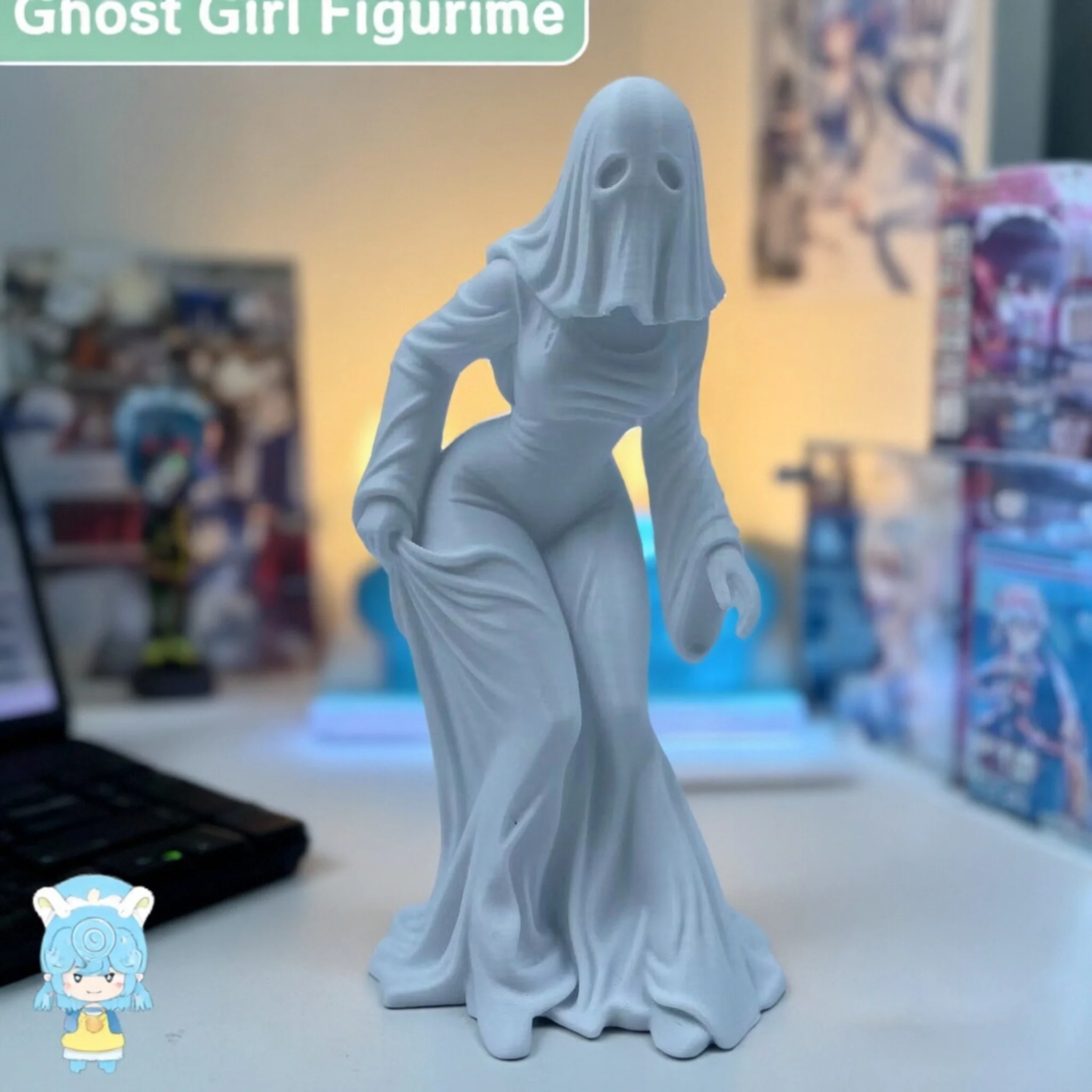A white ghost figurine, dark style decoration, desktop home ornament, creative gift, niche collectible view 2